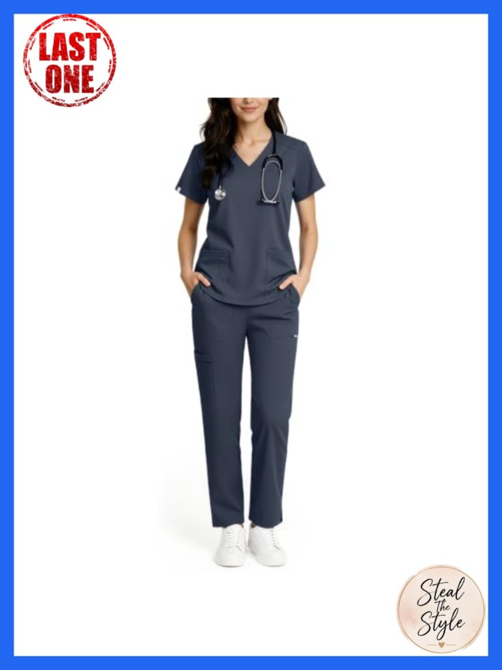 Women's Scrub Set V-Neck Top Straight Leg Pants Medical Uniform